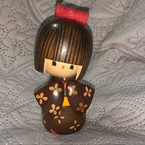 Kokeshi Wood Girl Figure Signed  Japanese Vintage 5-1/4 inches tall